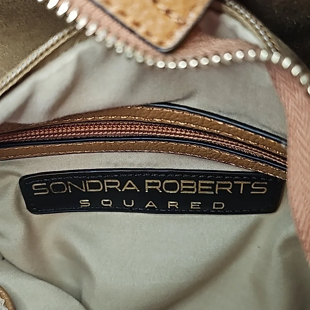 Sondra Robert's Squared leather bag with gold hardware. Camel color. EUC. - Picture 7 of 7
